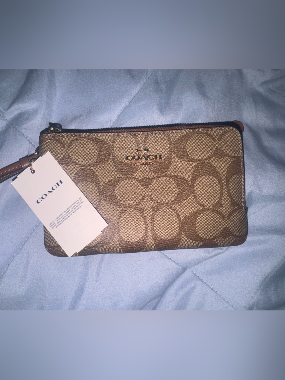 Coach Small Signature Zip Wristlet - Tan & Brown